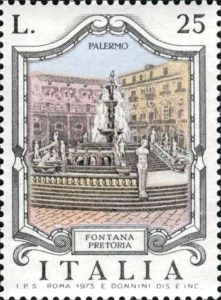 francobollo fontana di piazza pretoria a Palermo